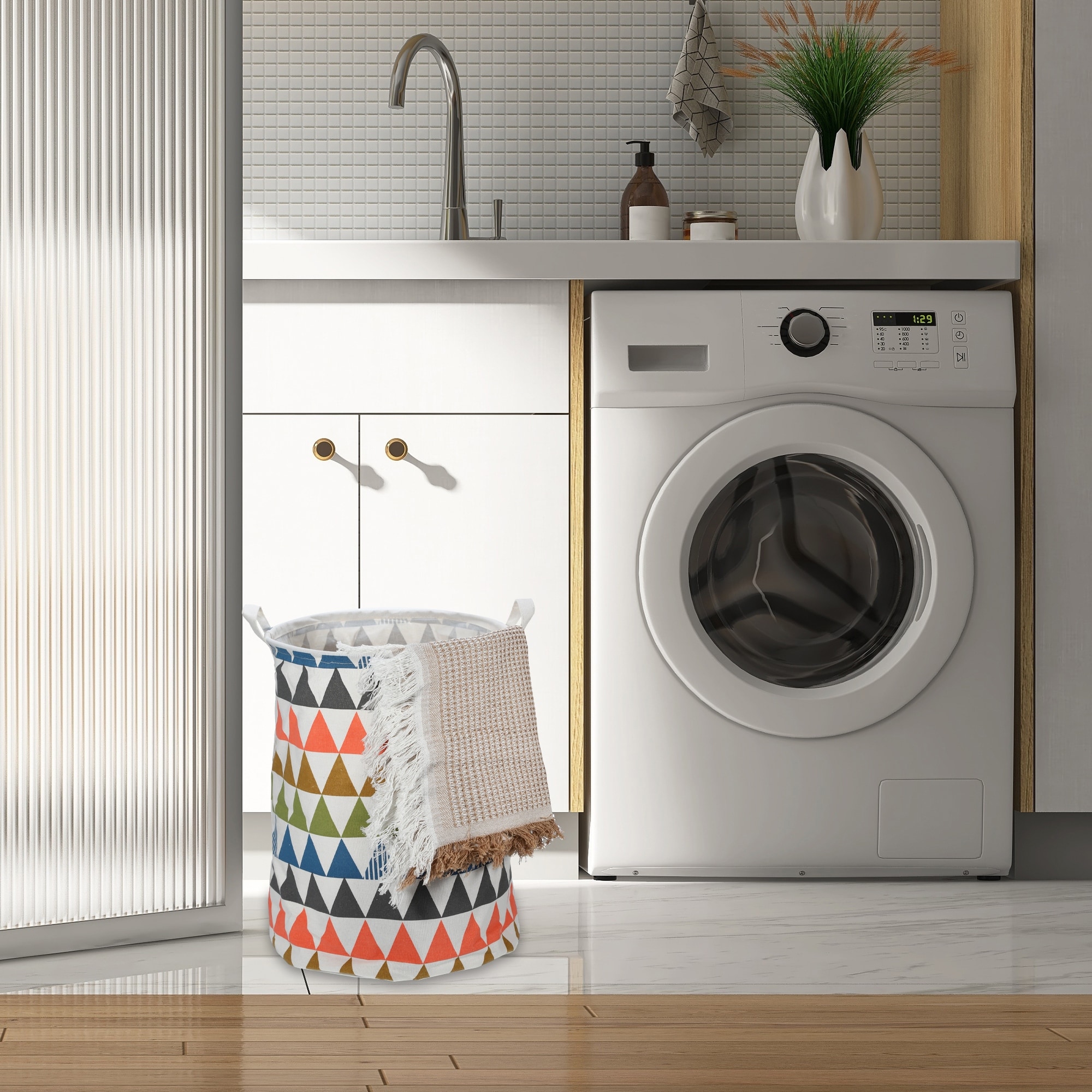 Foldable Cylindrical Laundry Basket for Laundry Room 15.75"x13.78" 40L Assorted Color 1 Pcs Triangle - Assorted Color