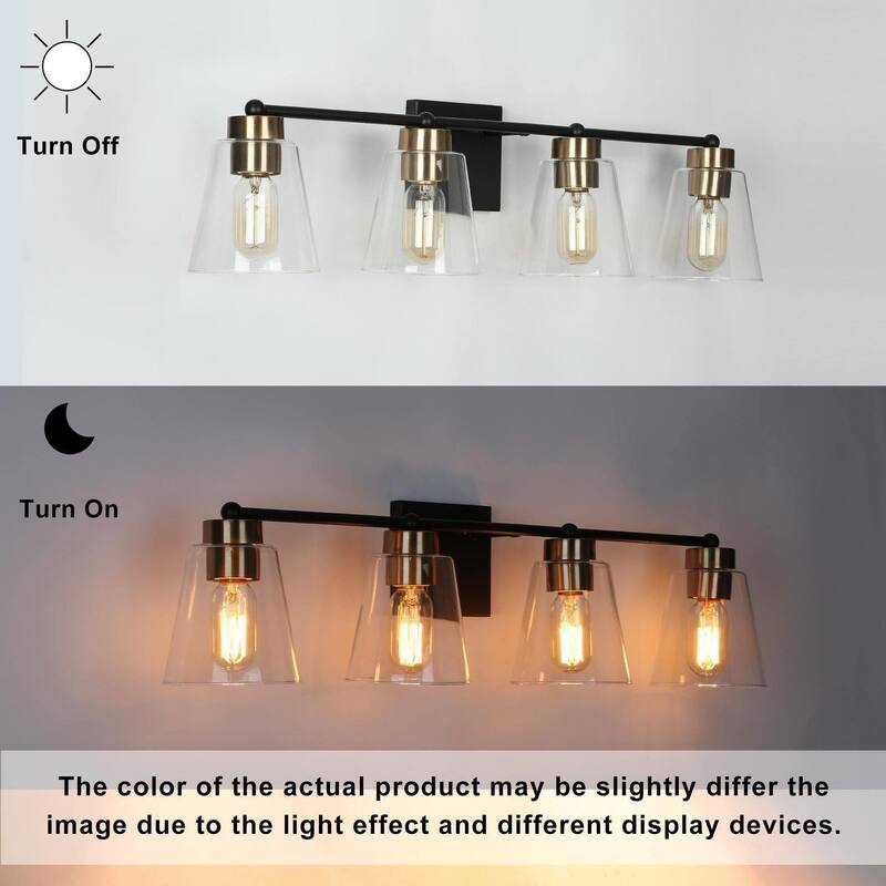 Airielle Black Gold 4-Lights Bathroom Vanity Lights Modern Farmhouse Wall Lamps with Cylinder Glass Shade