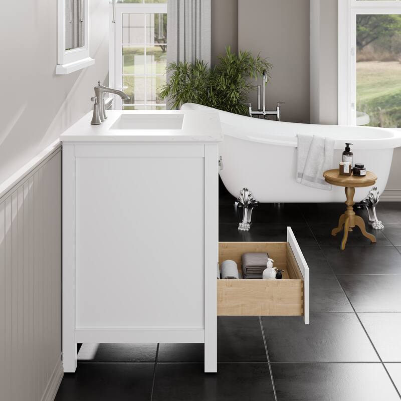 Britney 24 in. Single Sink Bath Vanity with Carrara Quartz Top and Undermount Porcelain Sink