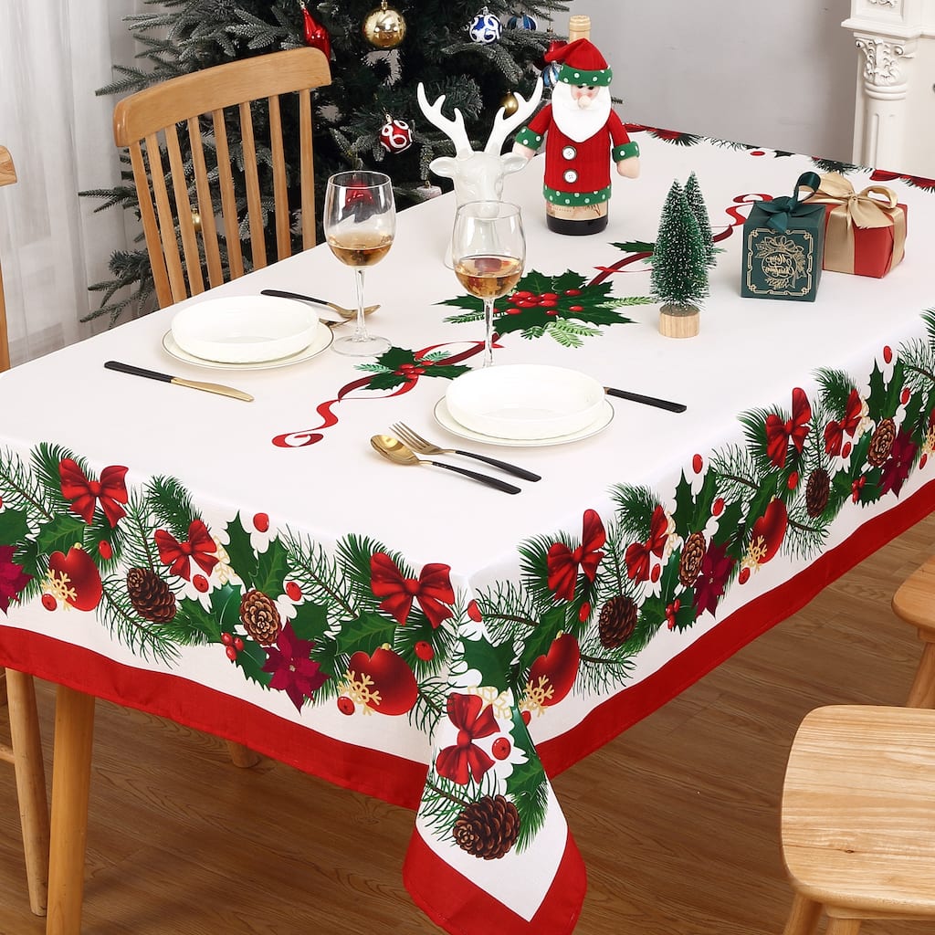 Rectangle Christmas Tablecloth, Spill-Proof Circular Table Cover for Xmas Decor