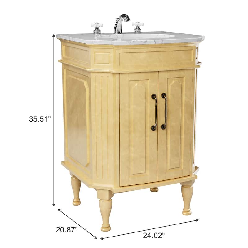 Elegant 24-Inch European Bathroom Vanity with Gold Accents and Marble-Style Sink