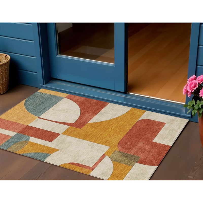 HomeRoots Geometric Modern Rectangle Outdoor Rug - 3' x 5'