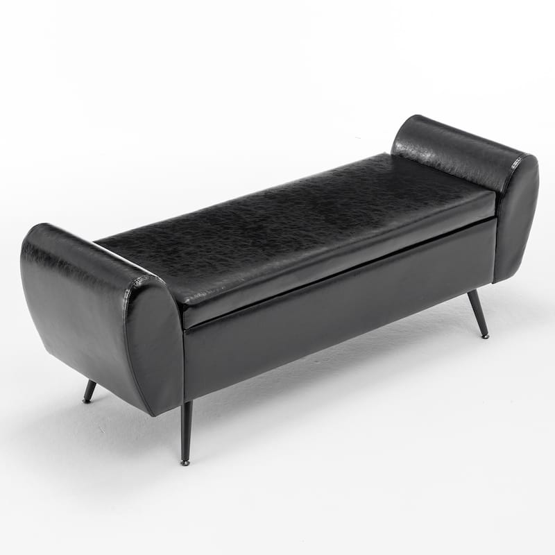 Upholstered 56"W Flip Top Storage Bench with arms