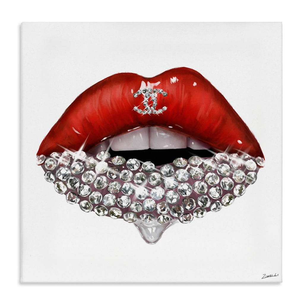 Stupell Chic Red Lip Portrait Women's Fashion Stone Details Canvas Wall Art