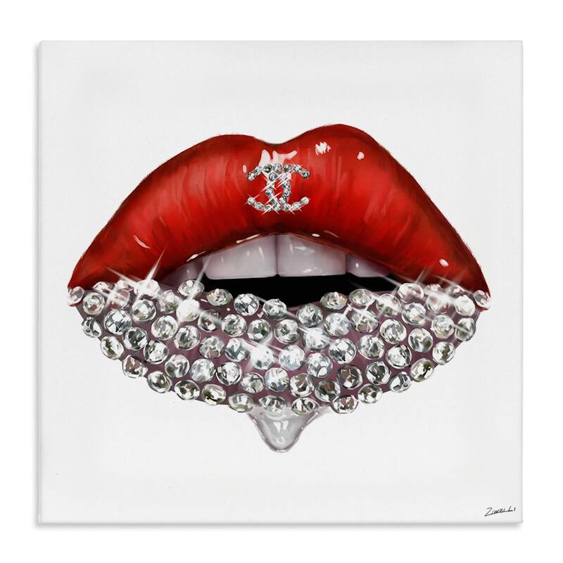 Stupell Chic Red Lip Portrait Women's Fashion Stone Details Canvas Wall Art - 24 x 24