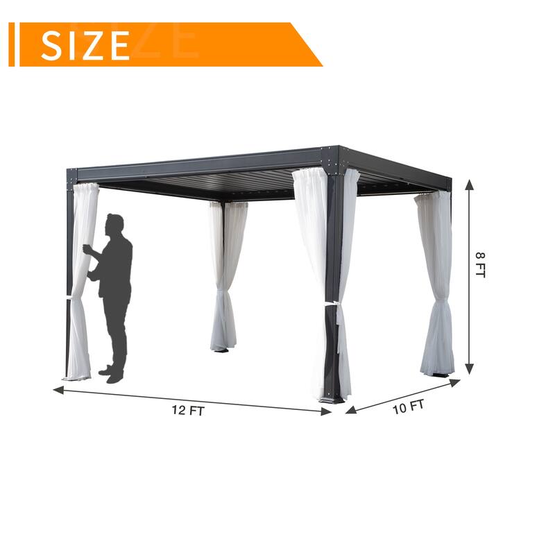 Cozywor Adjustable Louvered Roof Aluminum Pergola with Net Curtain