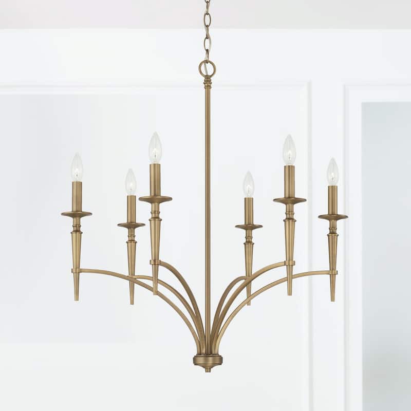 Abbie 31" 6-light Chandelier w/ White Fabric Stay-Straight Shades