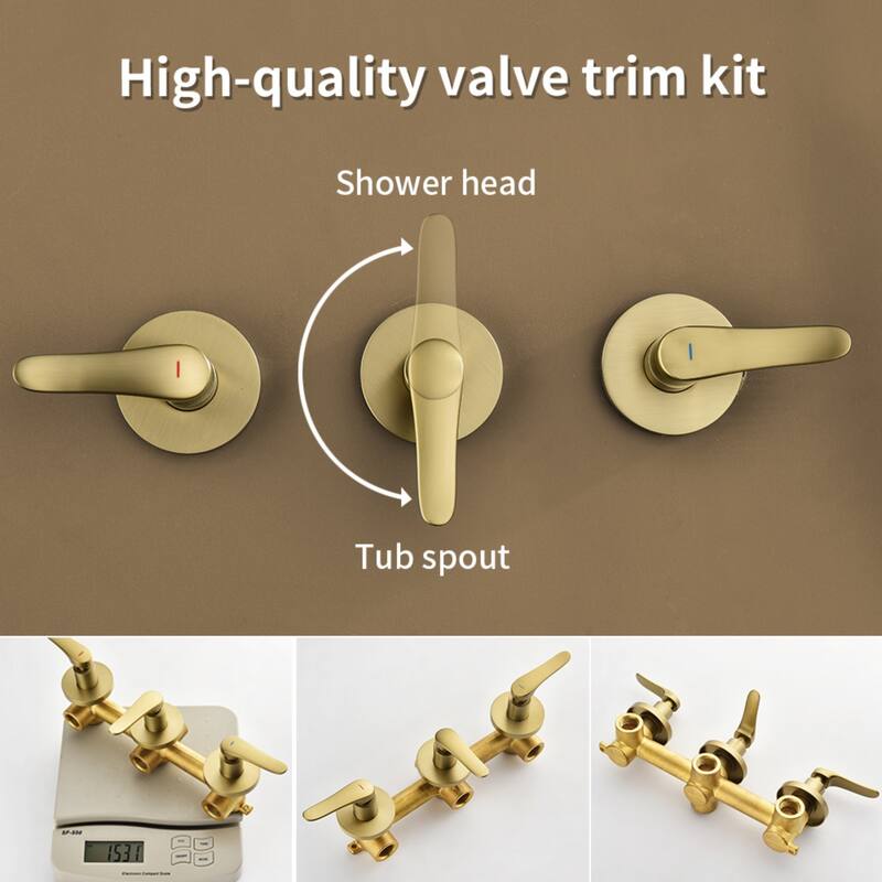 Modland 3-Handle Tub and Shower Faucet Set Dual Head 5-Setting Brass Valve with Alloy Spout