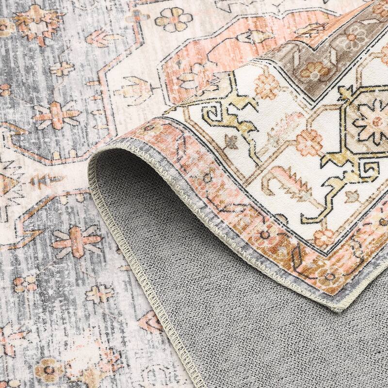 Runner Rug 2x6 Traditional Washable Vintage Medallion Floral Design Area Rug - 2' x 6' Oval