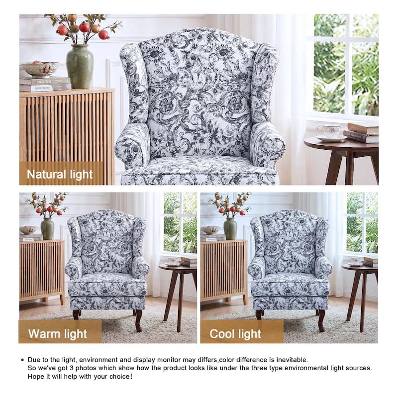 Set of 2 Elegant Living Room Wing Back Arm Chair Upholstered Accent Chair