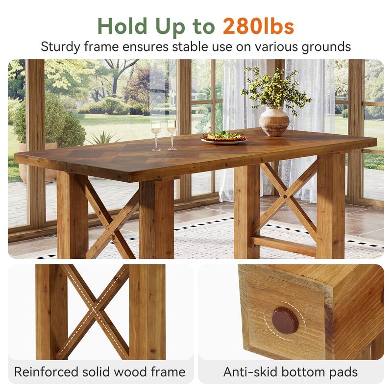 63-Inch Farmhouse Dining Table for 4-6, Solid Wood Kitchen Table