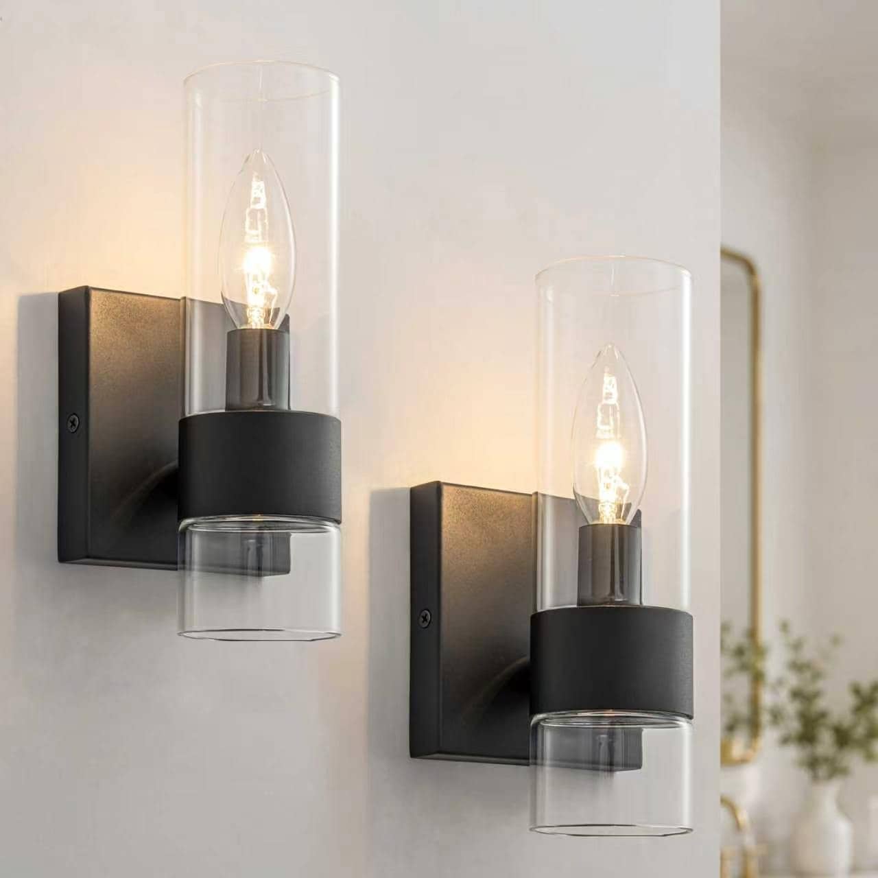 C Cattleya 2-Pack 8.75-Inch Modern Indoor Wall Sconce with Clear Glass Shade