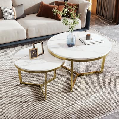 MERAX Modern Round Nesting Coffee Table Set (2-Piece)