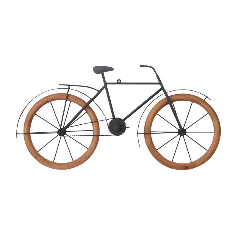 Brown Metal Bike Home Wall Decor with Wood Wheels