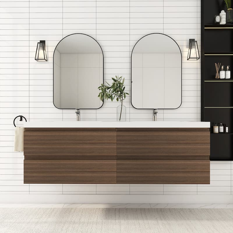 72 inch Wall-Mounted Bathroom Vanity Set with Integrated Resin Sink