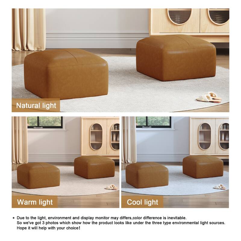 UIXE Genuine Leather Ottoman, Upholstered Ottoman for Living Room