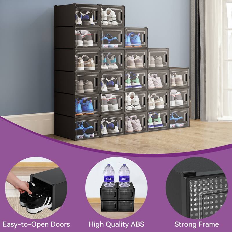 Moasis Stackable Shoe Storage Organizers, Large Size Plastic Shoe Box, Set of 24 - 24Pcs