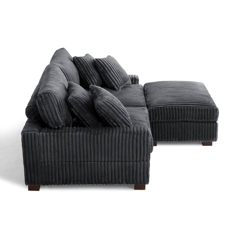 Modular Armchair and Ottoman Set with Adjustable Headrest, Flannel Upholstery