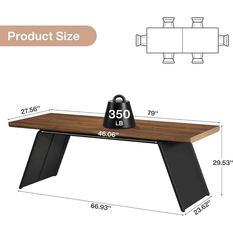 79" Long Dining Table for 6, Modern Narrow Rectangular Kitchen Table with Walnut Wooden Top & Black Metal Base