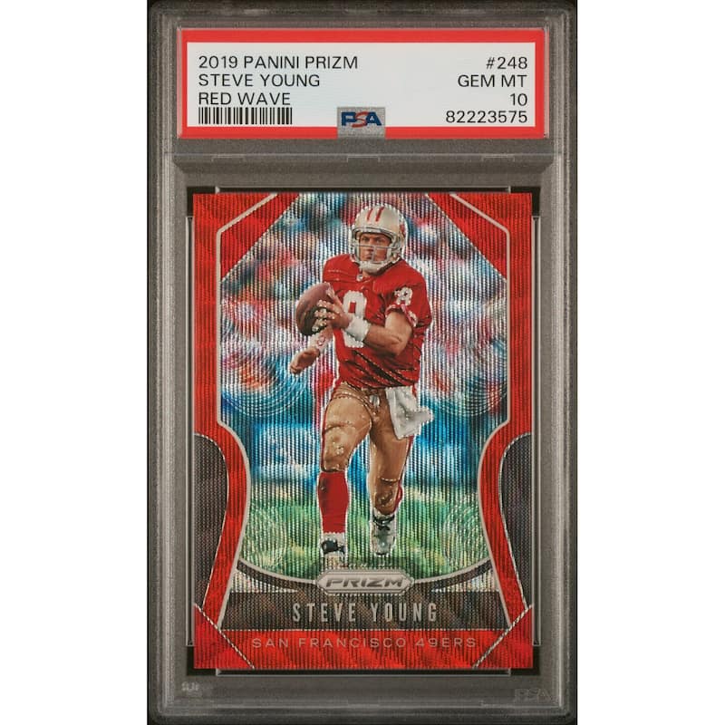 Steve Young 2019 Panini Prizm Red Wave Football Card #248 Graded PSA 10 4/149 - 8'6" x 11'6"