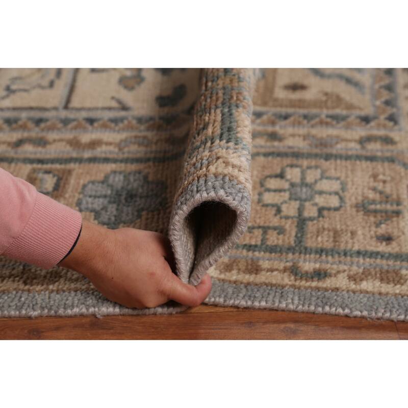 Geometric Khotan Indian Area Rug Hand-Knotted Wool Carpet - 8'10" x 11'10"