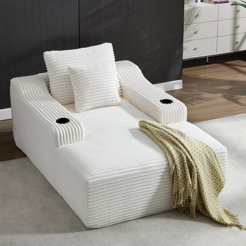67" Chaise Lounge Chair 9.9'' Wide Armrest Indoor Corduroy Oversized Sleeper Sofa - White