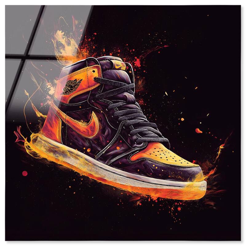 Jumpman on Fire II Acrylic by Art Remedy, Ready to Hang - 16" x 16"