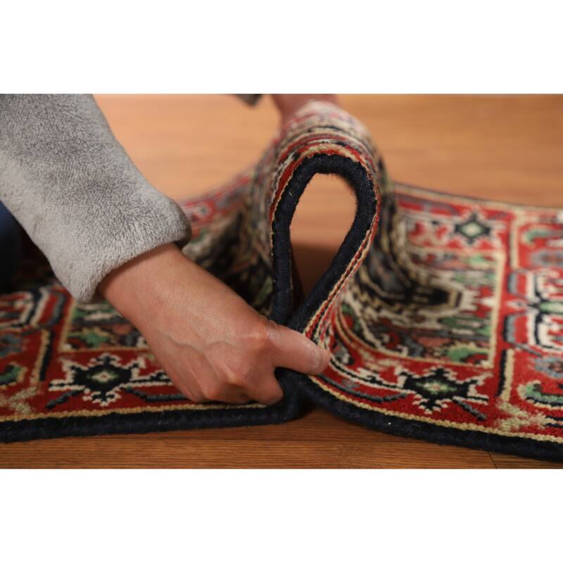 Hand Knotted Oriental 100% Wool Carpet Traditional Medallion Navy Blue & Blues Heriz (serapi) Area Rug - 3' 0'' X 2' 0''