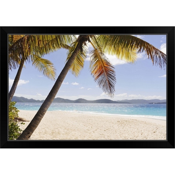 "Palms over sandy beach" Black Framed Print
