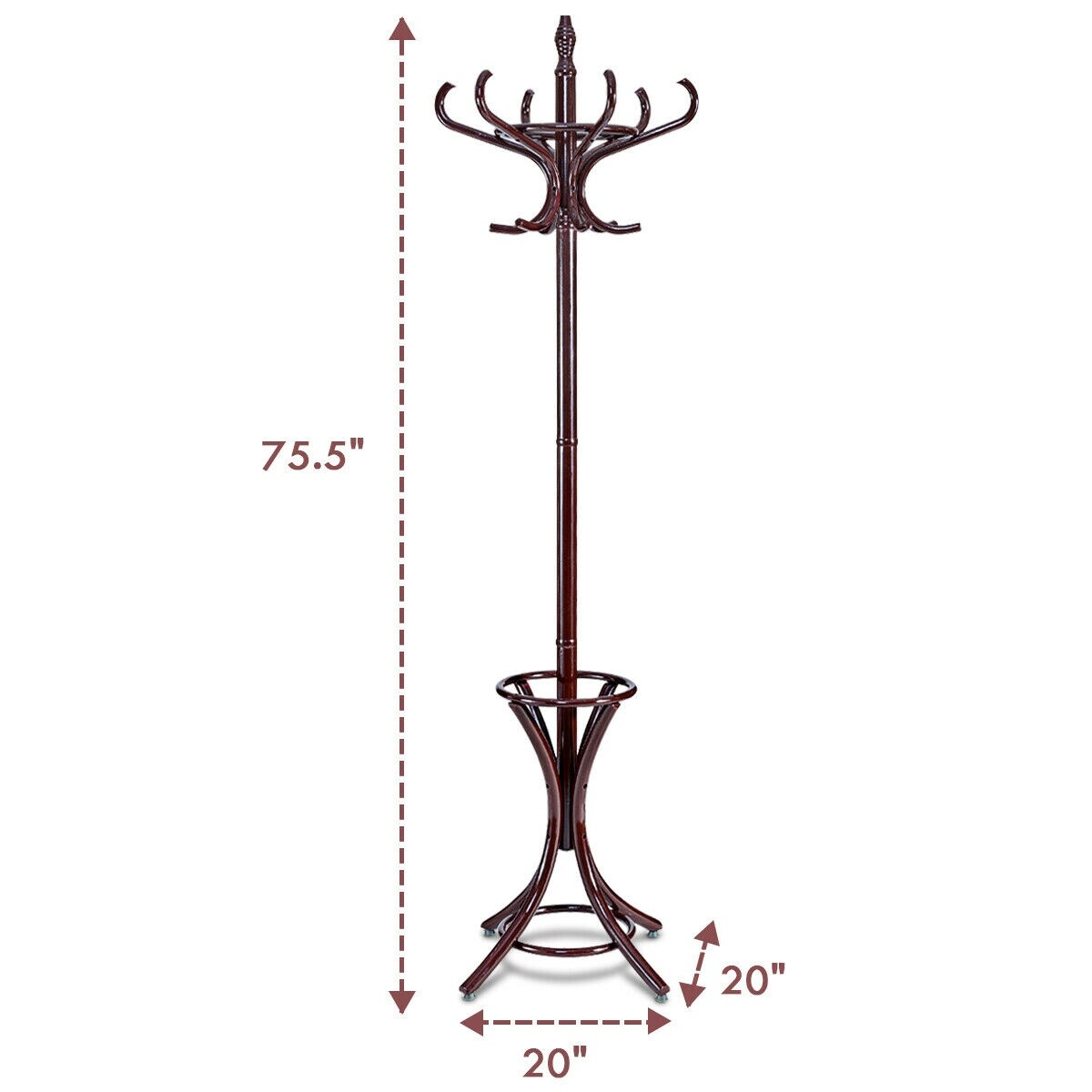 Shop Gymax Wood Standing Hat Coat Rack Jacket Bag Hanger Tree 12