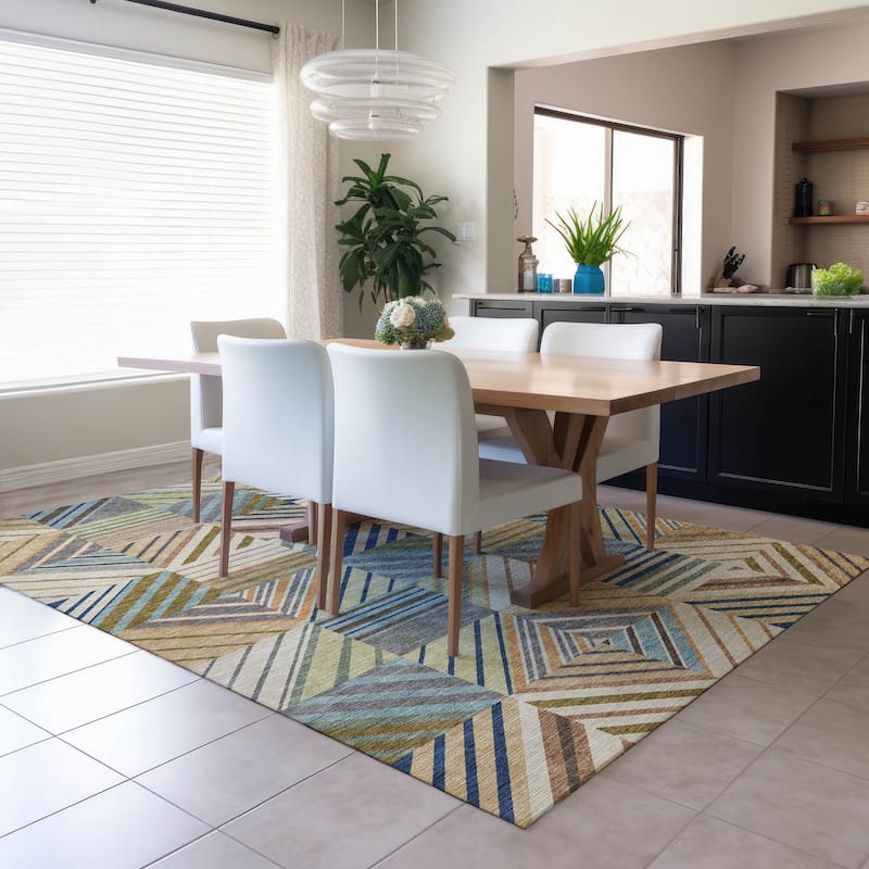 Machine Washable Indoor/ Outdoor Geo Mosaic Chantille Rug