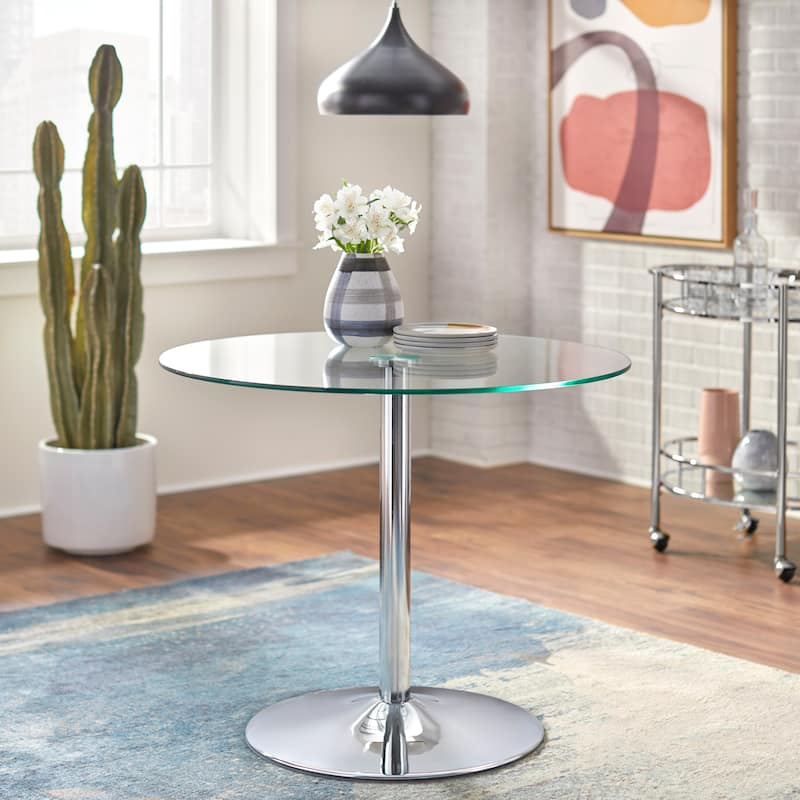 Carson Carrington Klemens Round Dining Table - Clear/Chrome