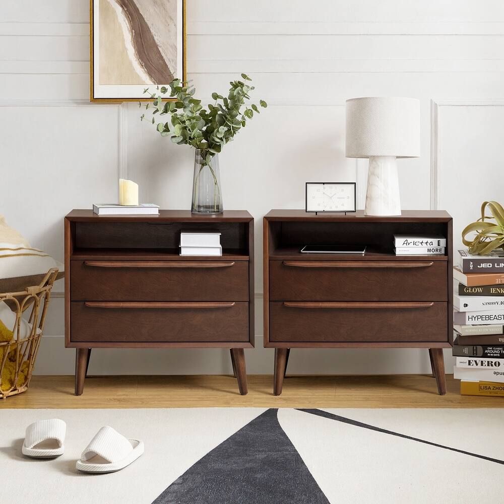 Kay Mid-century Modern 2 - Drawer End Table with Built-In Outlets and USB set of 2 by HULALA HOME