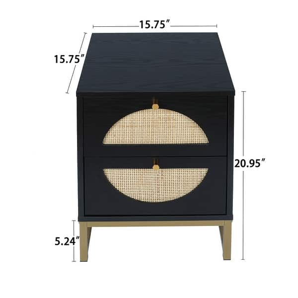 2pcs Natural Rattan Nightstand Side Table With 2 Drawer 110 Lbs Load Capacity Bedside End Table For Bedroom Living Room