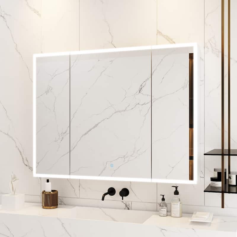 Sleek Anti-Fog Bathroom Medicine Cabinet with Dimmable LED Lights - 45.9"