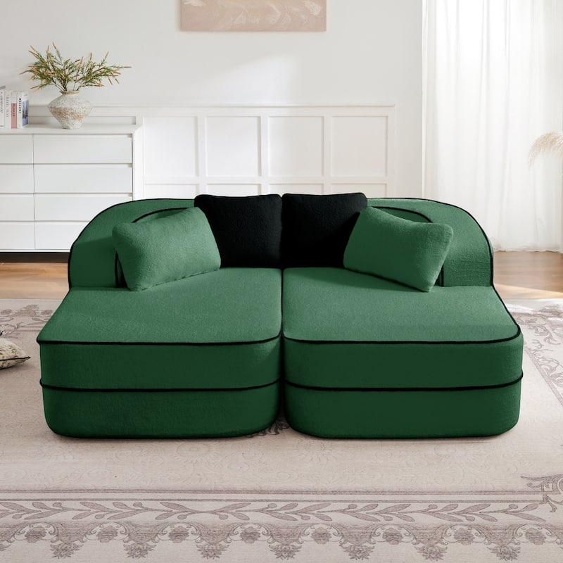 77.2" Symmetrical Fluffy Comfy Modular Sectional Sleeper Sofa with Double Chaises - Green