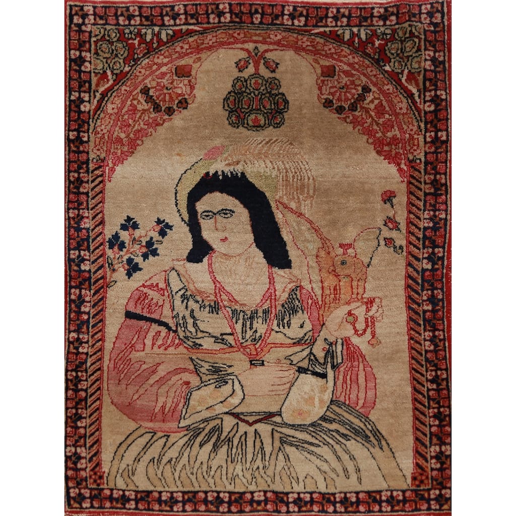 Antique Vegetable Dye Kerman Ravar Persian Rug Handmade Wool Carpet - 1'11" x 2'6"