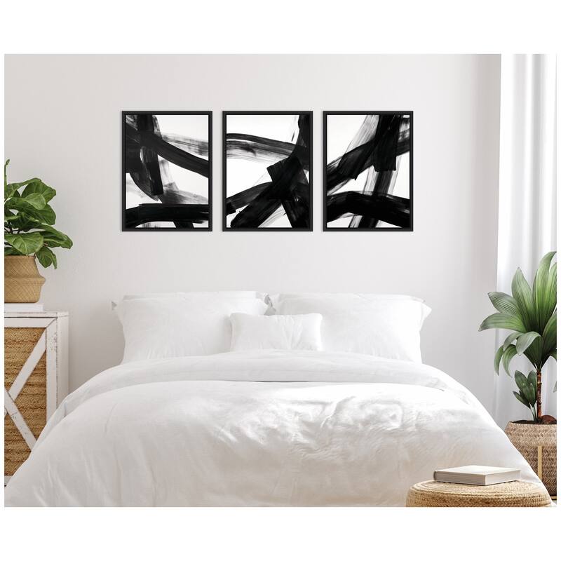 Kate and Laurel Black Mark No. 1, No. 2, & No. 3 3 Piece Framed Canvas Wall Art Set by Amy Lighthall
