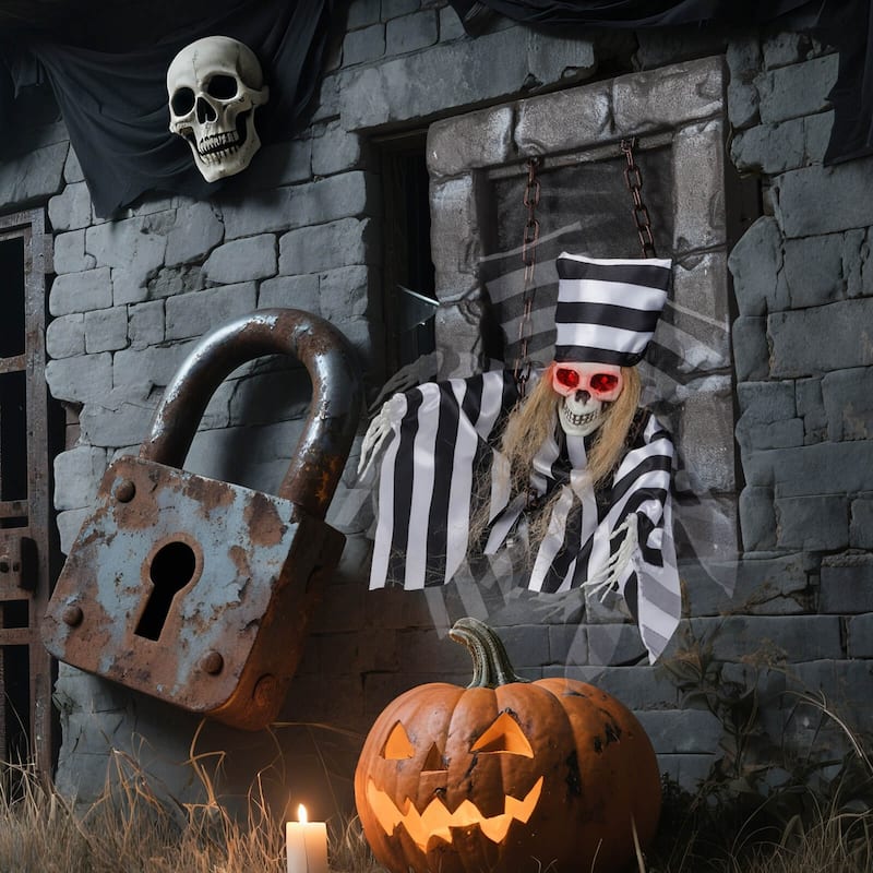18" Halloween Decorations Hanging Skull Prisoner w/ Light-up Eyes