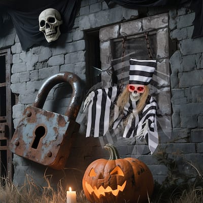 18" Halloween Decorations Hanging Skull Prisoner w/ Light-up Eyes