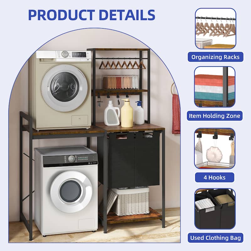Moasis Laundry Room Organization,Over-Washer and Dryer Shelves with Removable Pull-Out Hamper