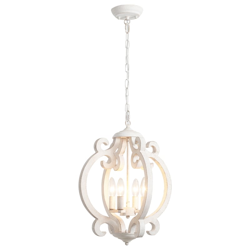4-Light Antique Wood French Country Chandelier Vintage Pendant for Dining Room