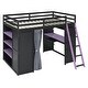 preview thumbnail 9 of 64, Wood Full Size Loft Bed with Blackout Curtains and RGB Lights, Gaming Loft Bed with Desk & Shelves