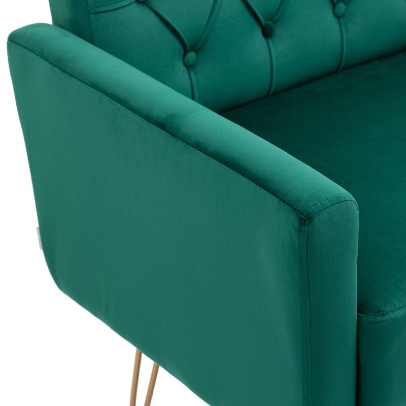Velvet Upholstered Armchair Single Sofa Modern Tufted Reading Chairs Gold Metal Leg Wingback Chairs for Living Room Bedroom