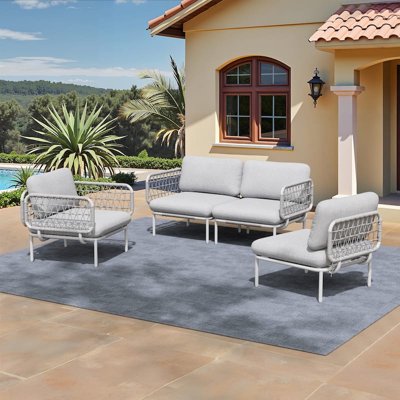 Pellebant Outdoor Patio Aluminum PE Rattan Sectional Sofa Conversation Seating Set with Cushions