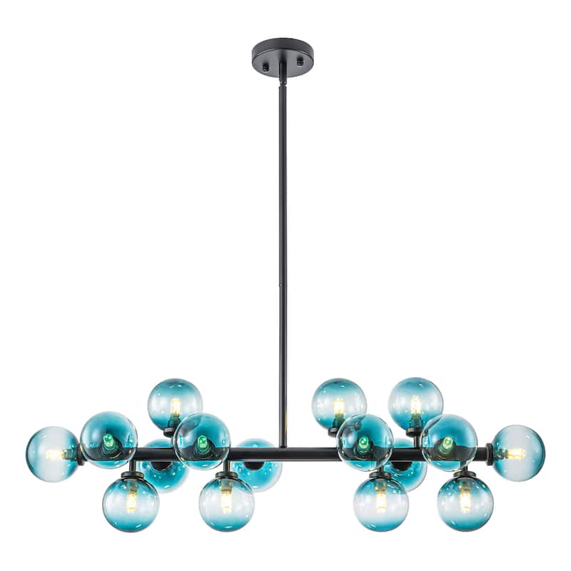 16-Light Modern Linear Cluster Gradient Blue Glass Globe Bubble Chandelier - 36.2 in. W x 11 in. H