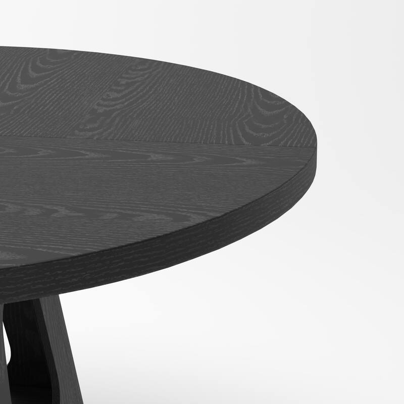 47" Round Farmhouse Dining Table with Storage Base & Wooden Tabletop for 4-6