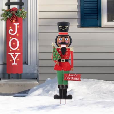 Glitzhome 36"H Christmas Metal African Nutcracker Yardstake - Multi