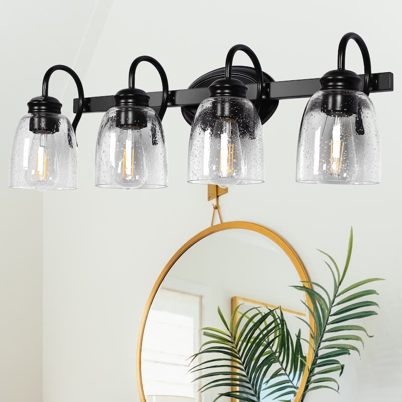 YANSUN 4-Light Matte Black Modern Rustic Indusrtrial Bathroom Vanity Light Mirror Wall Light ...