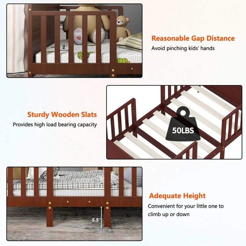 Gymax 2-in-1 Convertible Toddler Bed Kids Wooden Bedroom Furniture w/